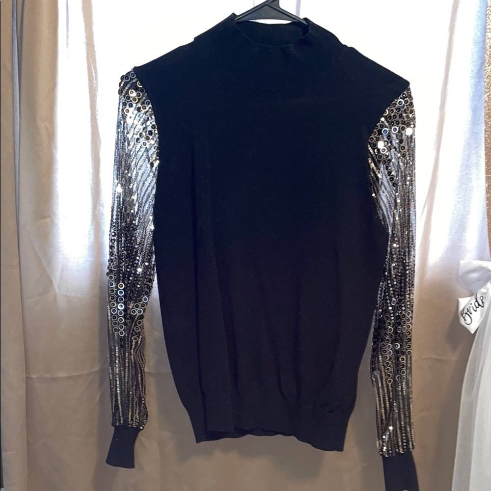 Black Sweater with Sequin Sleeves